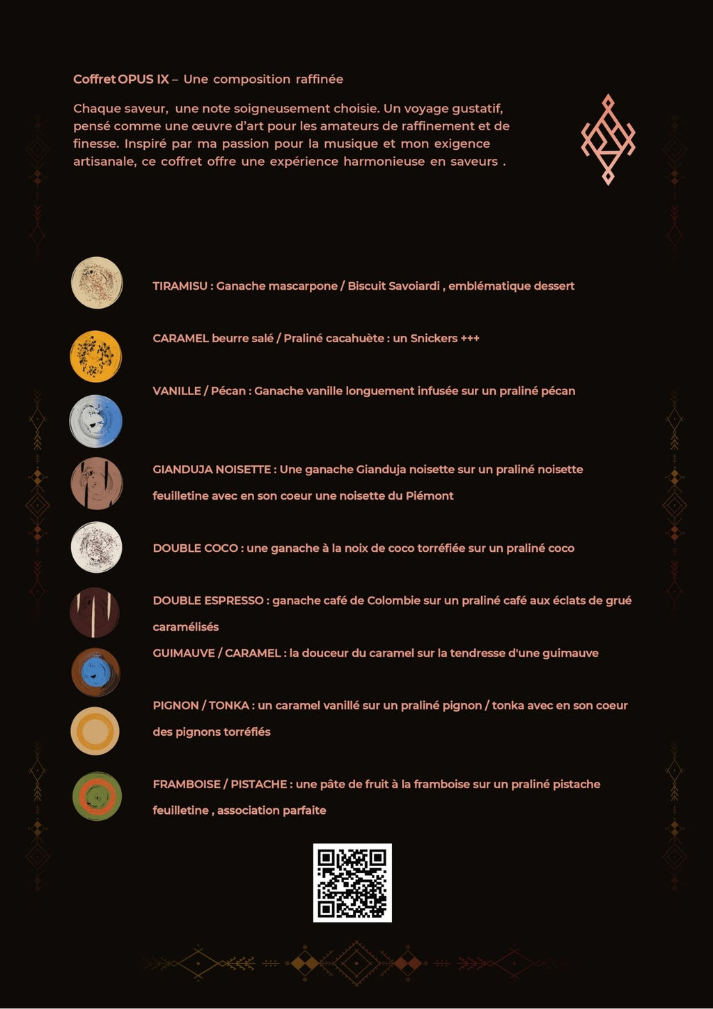 Assortiment des goûts du coffret de chocolats opus IX