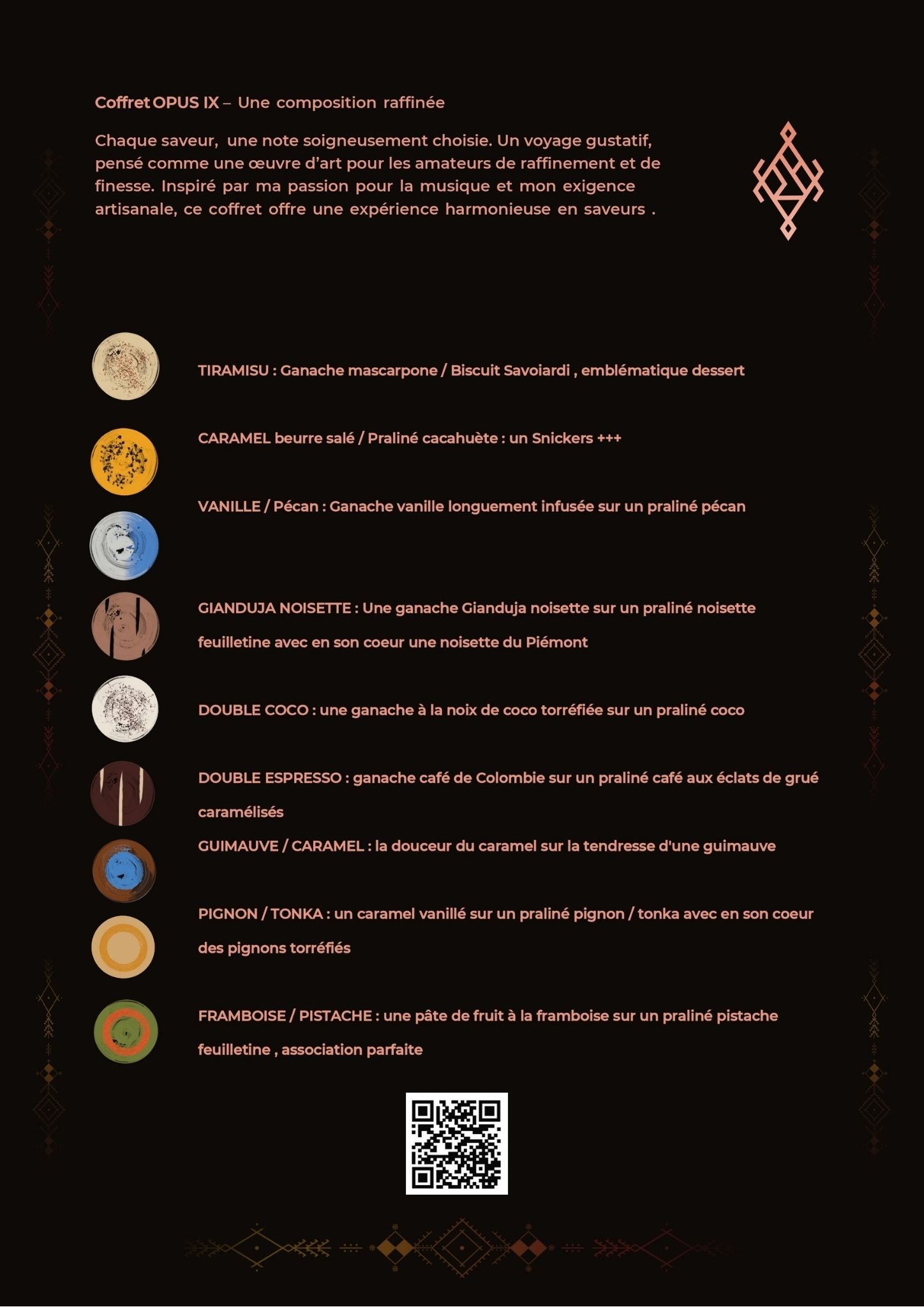 Assortiment des goûts du coffret de chocolats opus IX